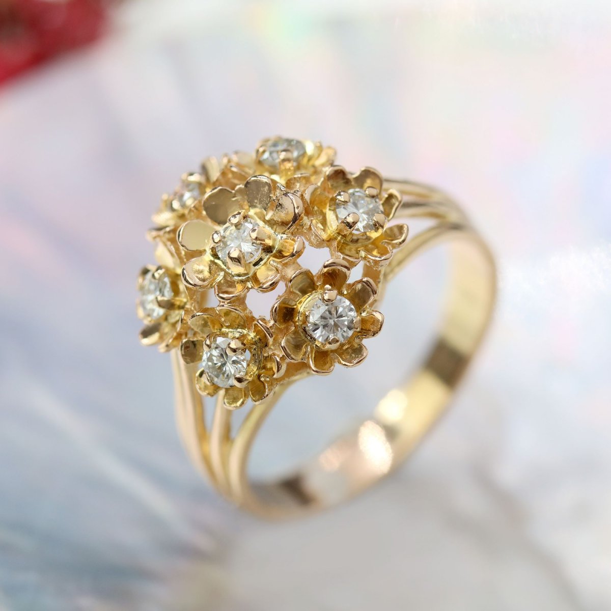 Vintage Yellow Gold Diamond Bouquet Ring-photo-6