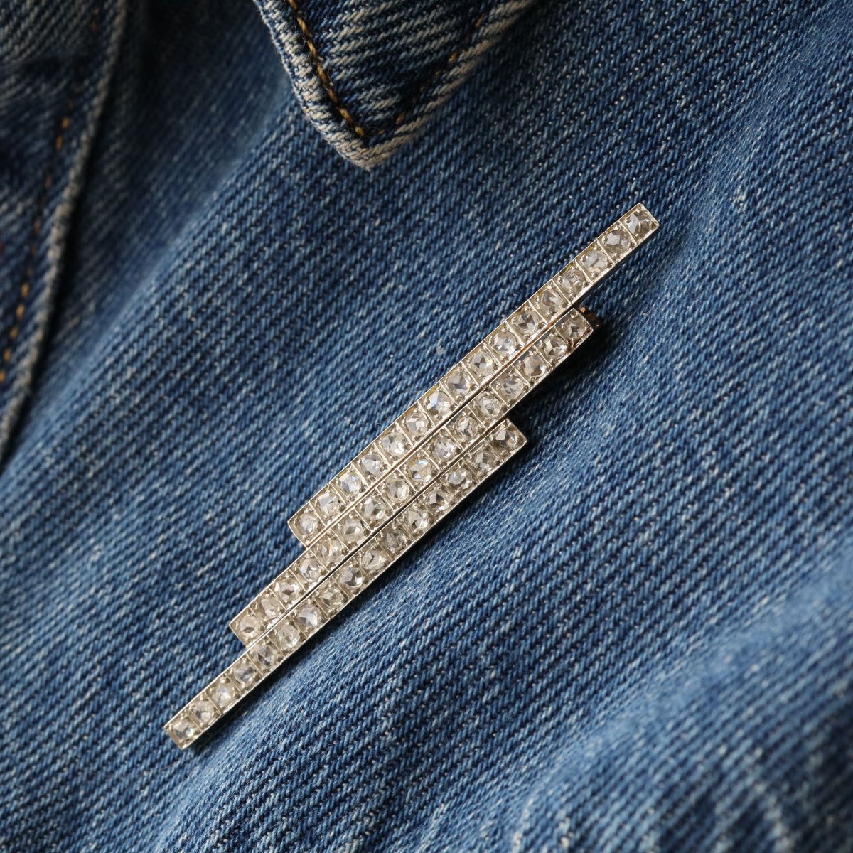Antique Rose-cut Diamond Lightning Bolt Brooch-photo-3