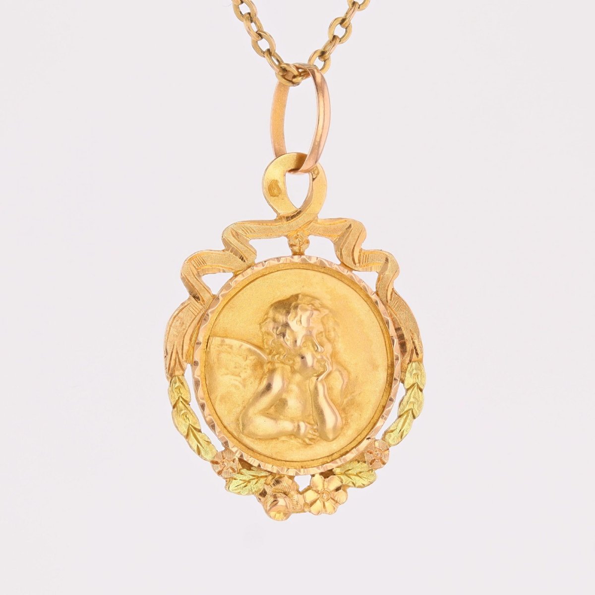 Antique Two-tone Cherub Medal-photo-1