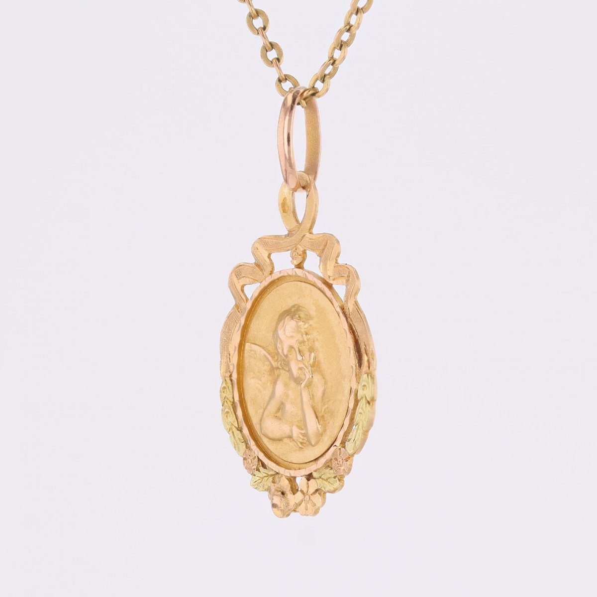 Antique Two-tone Cherub Medal-photo-2