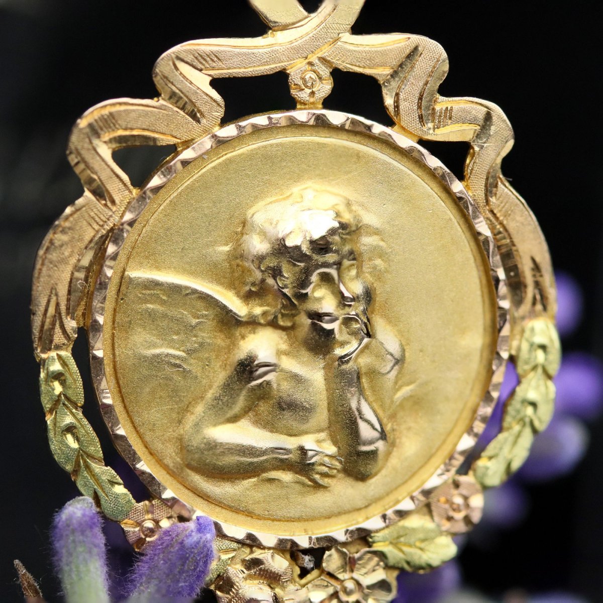 Antique Two-tone Cherub Medal-photo-4
