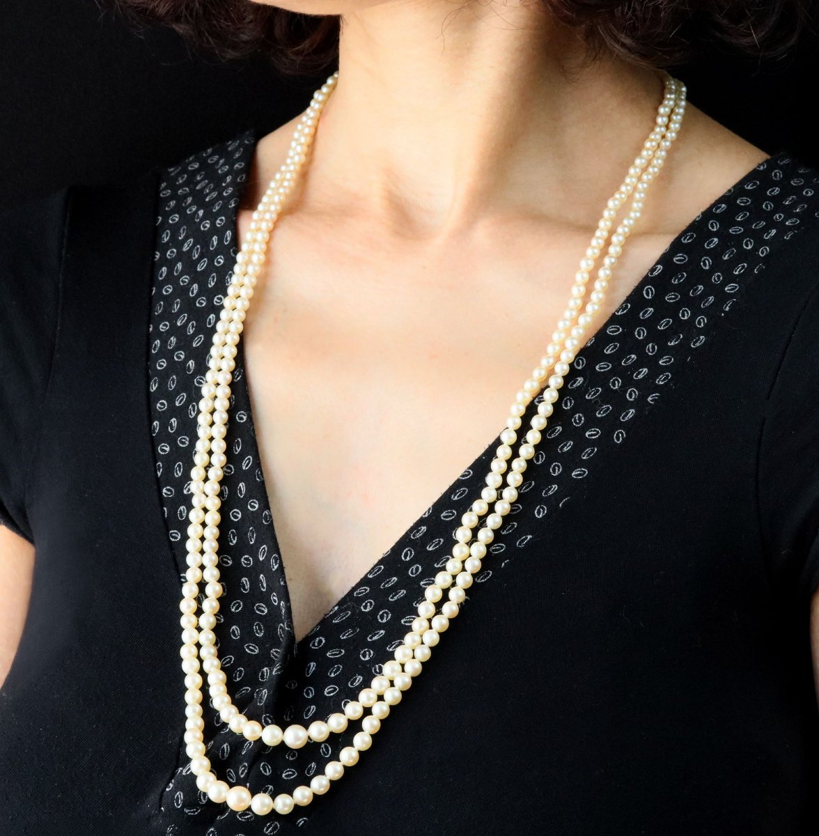 Long collier double rang de perles de culture-photo-2