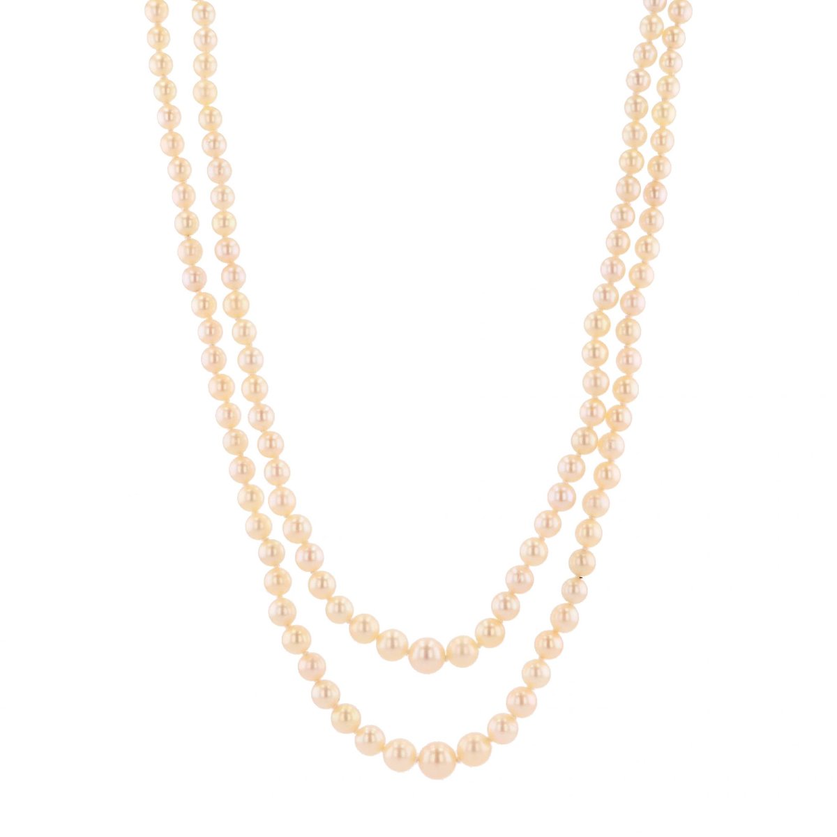 Long collier double rang de perles de culture