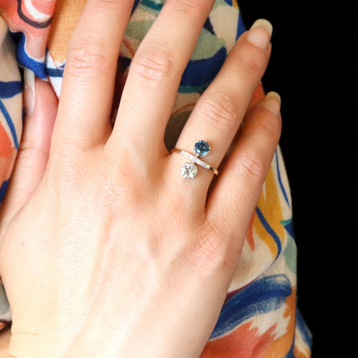 Bague Toi et moi diamants et saphir ancienne-photo-2