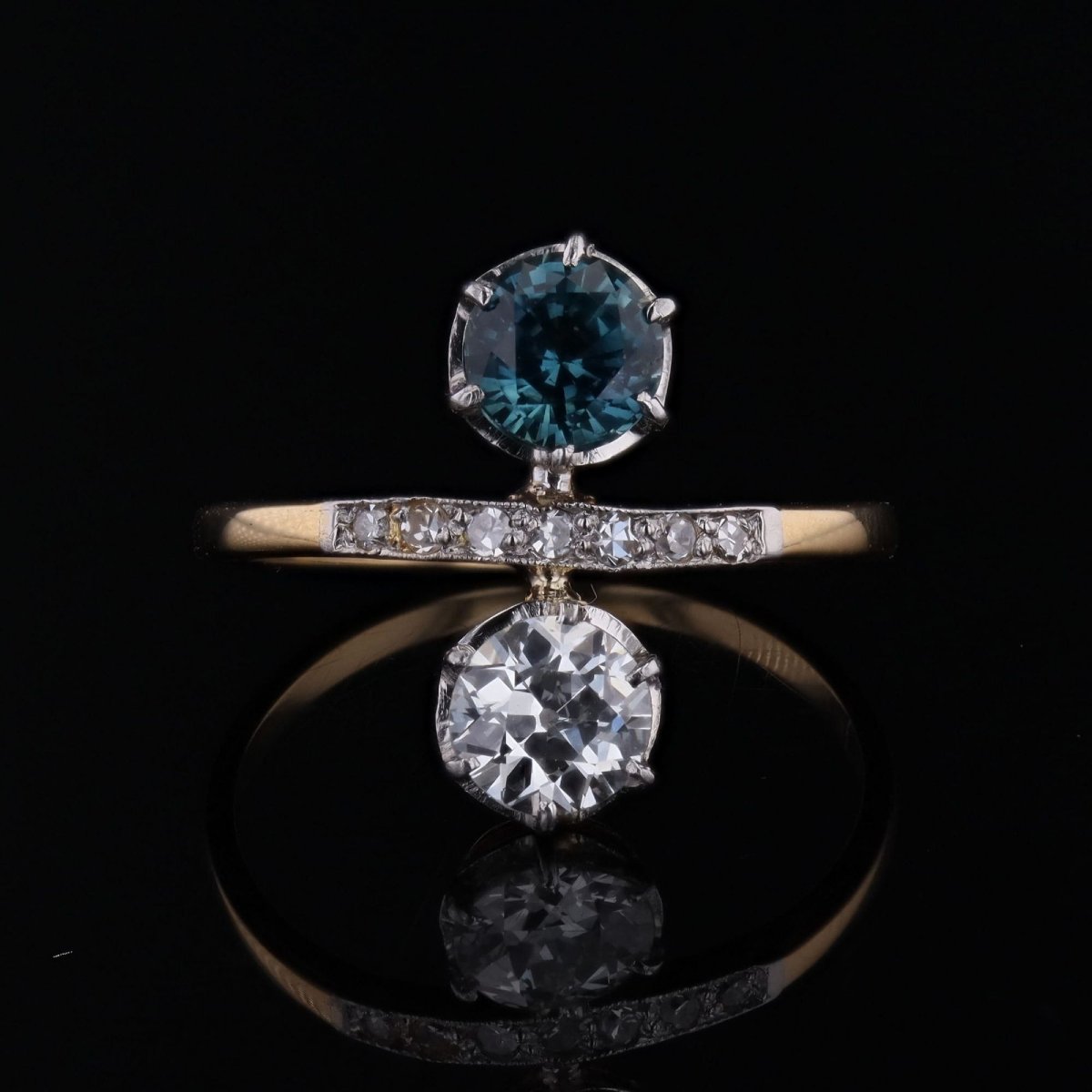 Bague Toi et moi diamants et saphir ancienne-photo-1