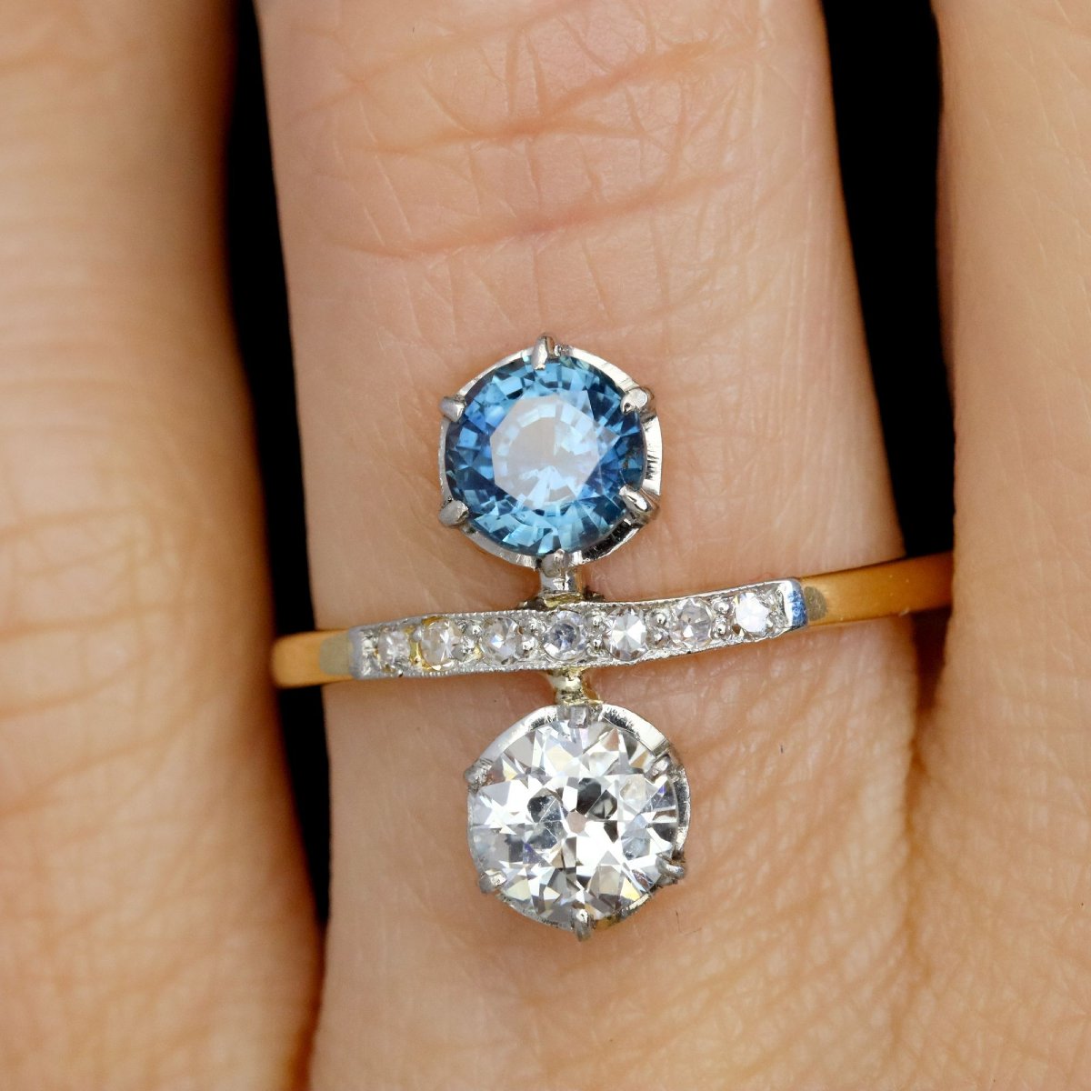 Bague Toi et moi diamants et saphir ancienne-photo-2