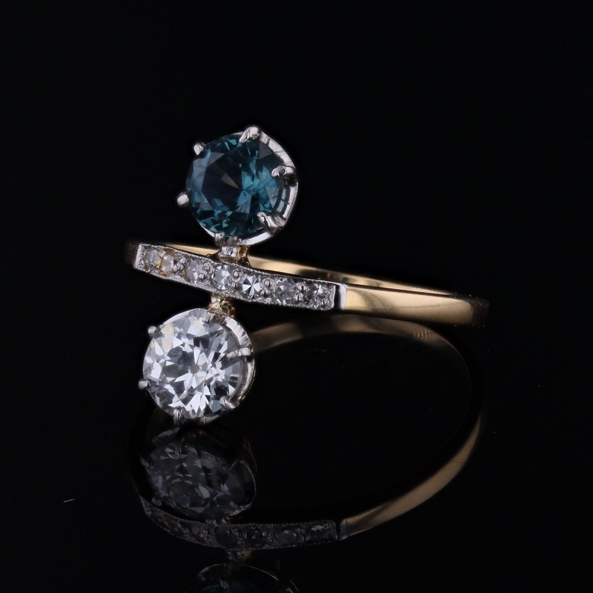 Bague Toi et moi diamants et saphir ancienne-photo-3