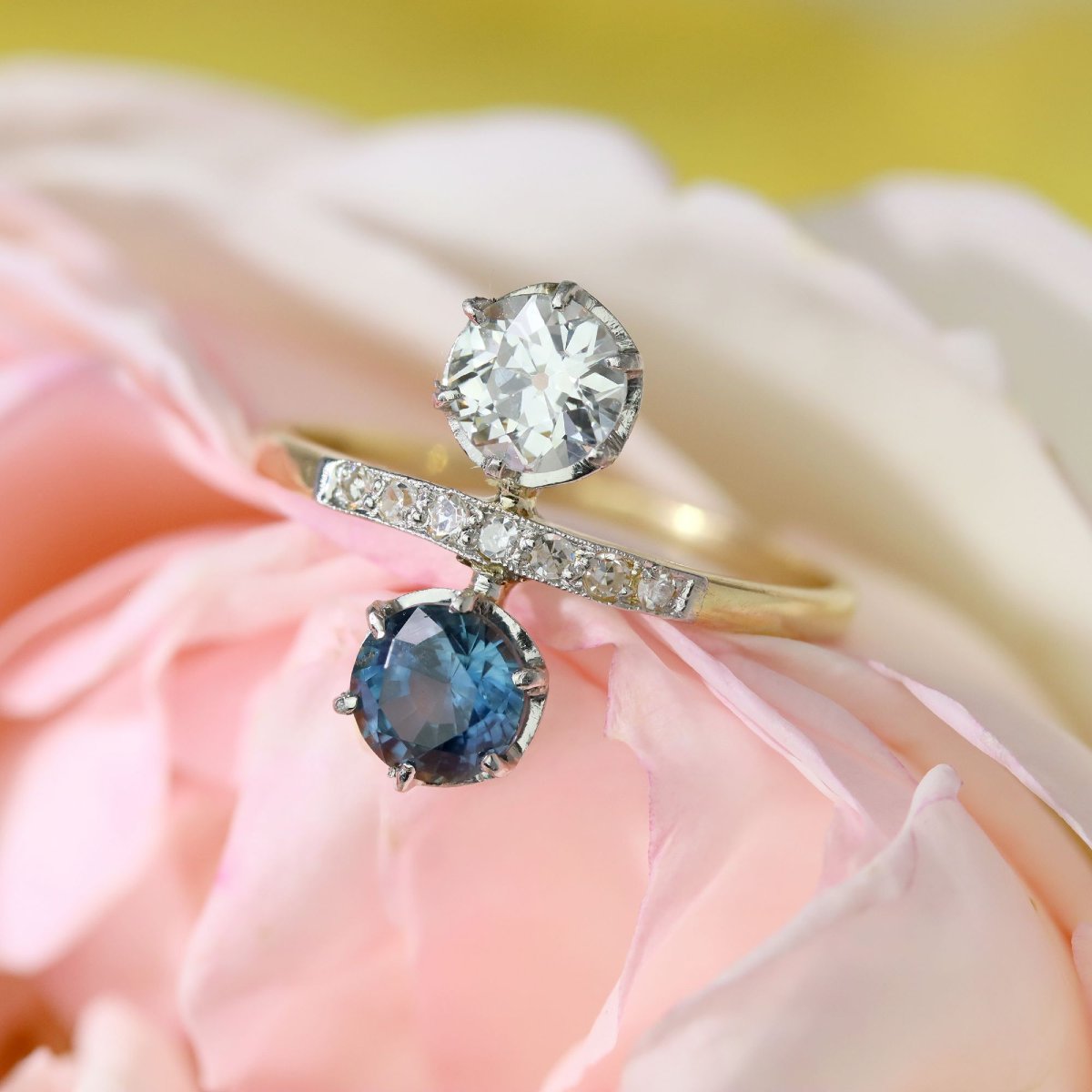 Bague Toi et moi diamants et saphir ancienne-photo-4