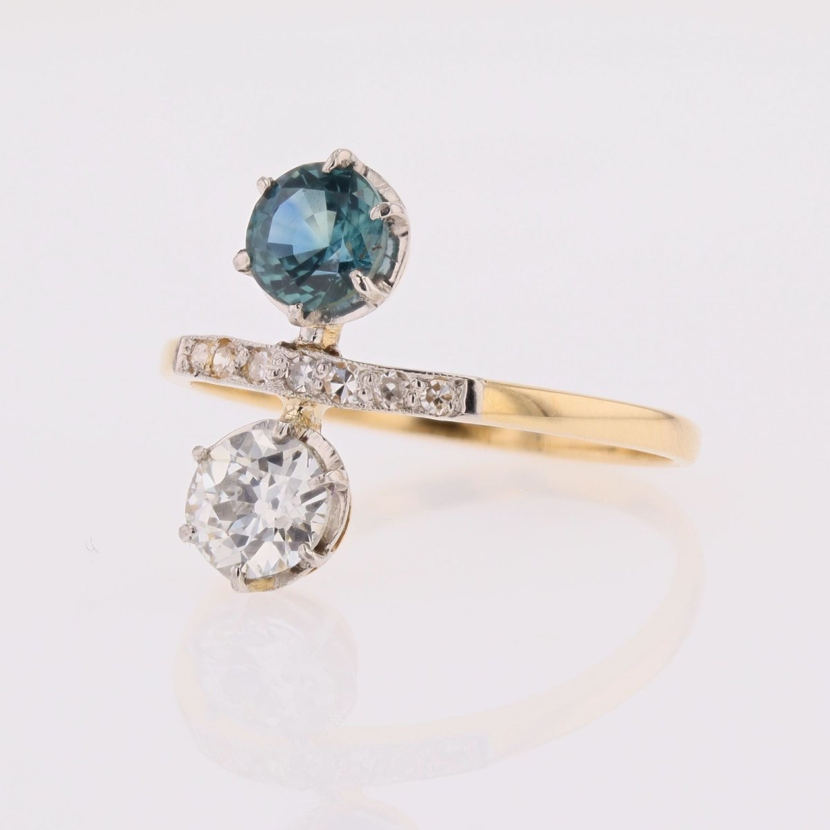 Bague Toi et moi diamants et saphir ancienne-photo-5