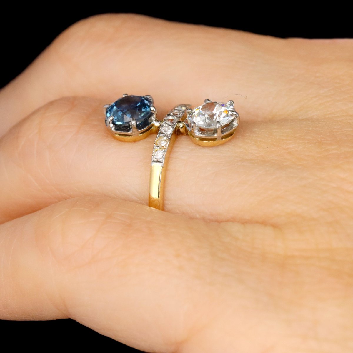 Bague Toi et moi diamants et saphir ancienne-photo-6
