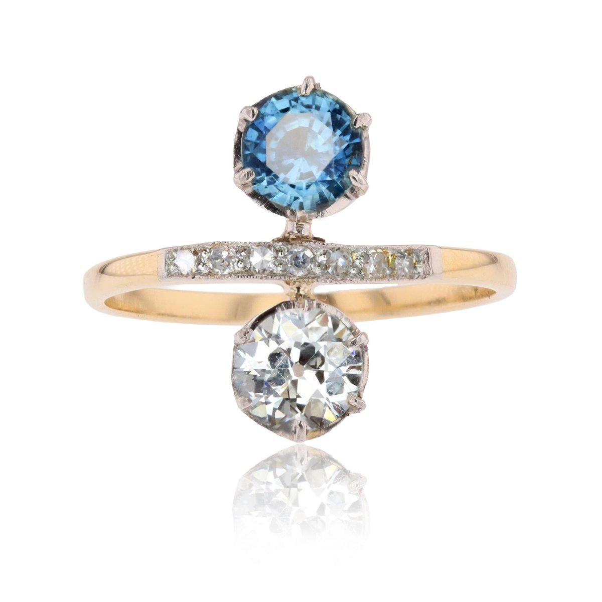 Bague Toi et moi diamants et saphir ancienne