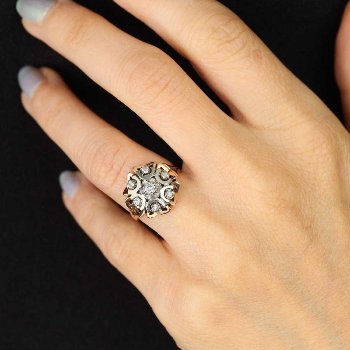 Bague or rose or blanc diamants vintage-photo-2