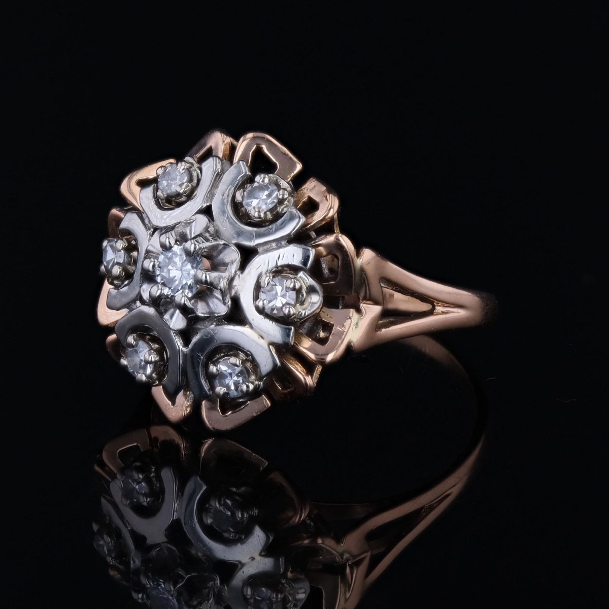Bague or rose or blanc diamants vintage-photo-3