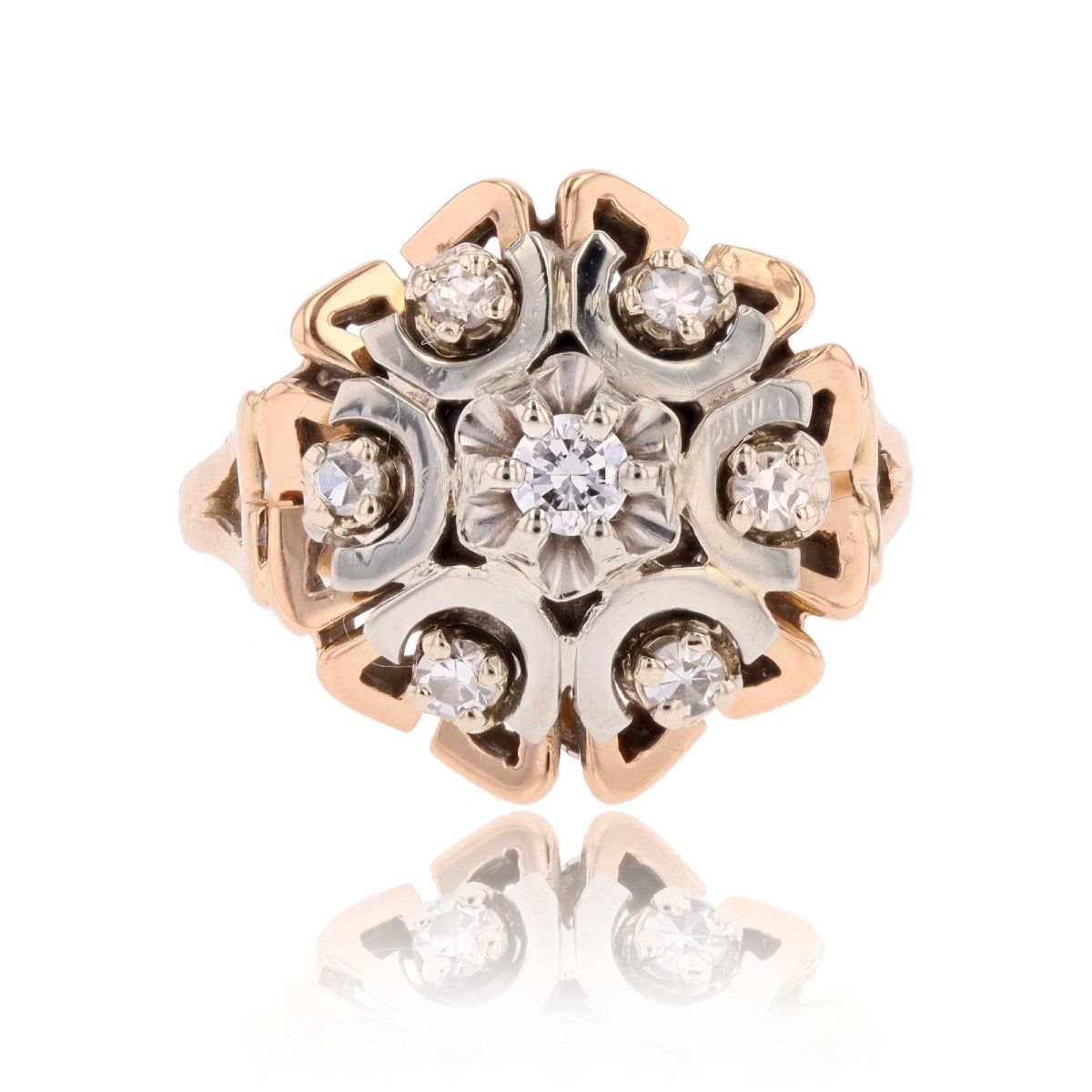 Bague or rose or blanc diamants vintage