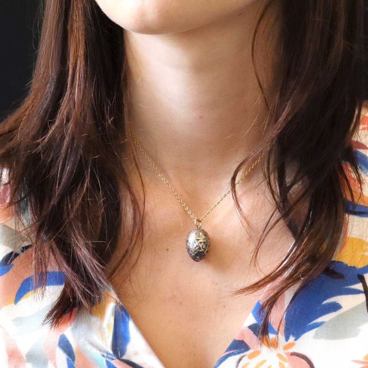 Pendentif œuf ouvrant argent et vermeil-photo-2