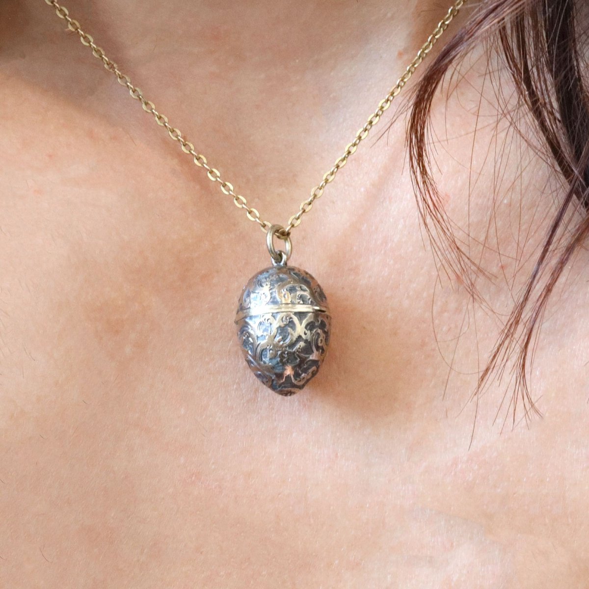 Pendentif œuf ouvrant argent et vermeil-photo-3