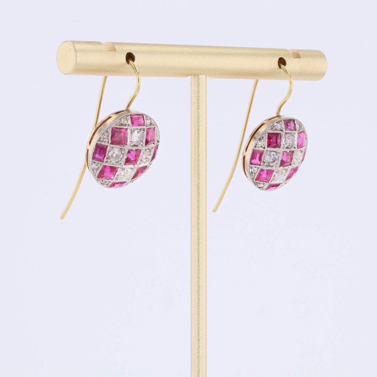 Boucles d'oreilles ancienne rondes diamants et rubis-photo-1