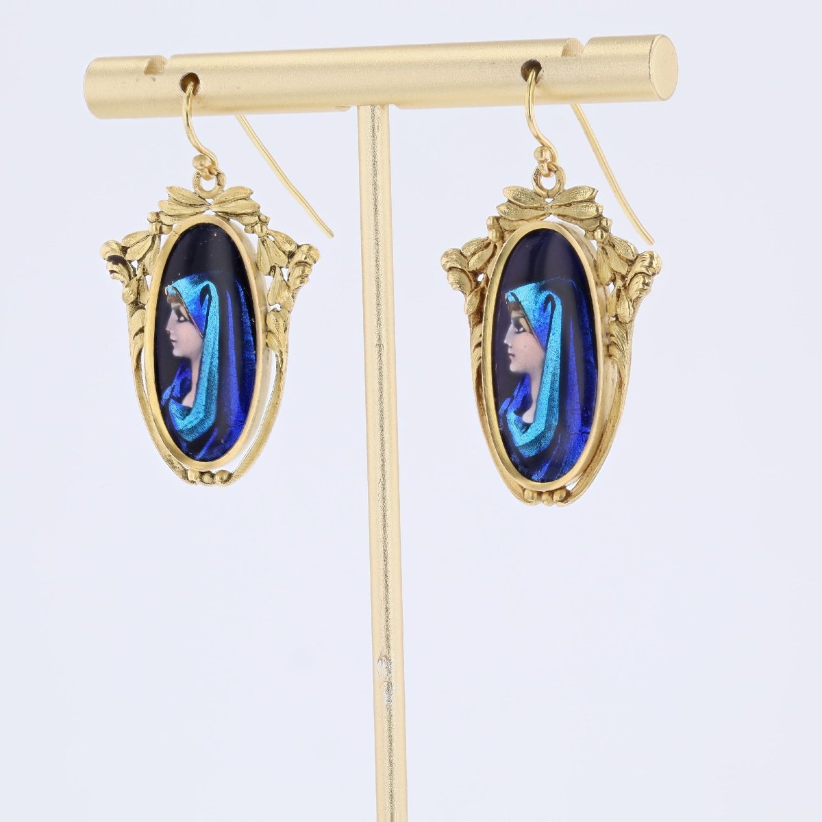 Vintage Gold Earrings With Limoges Enamel-photo-4