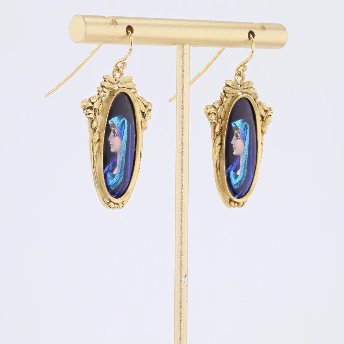 Vintage Gold Earrings With Limoges Enamel-photo-1