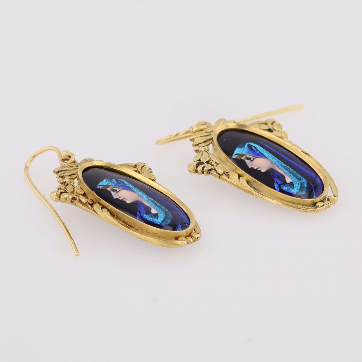 Vintage Gold Earrings With Limoges Enamel-photo-3