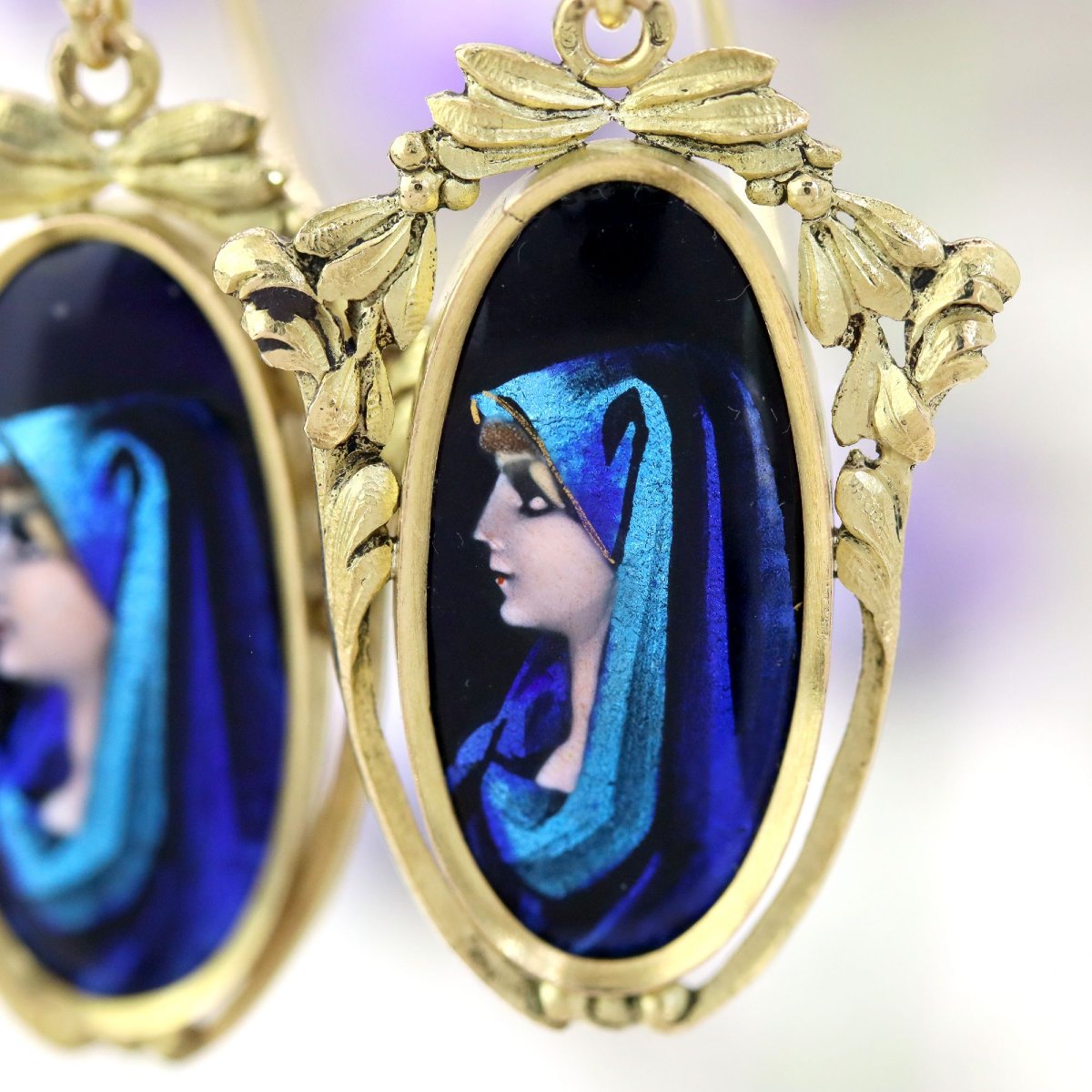 Vintage Gold Earrings With Limoges Enamel-photo-4