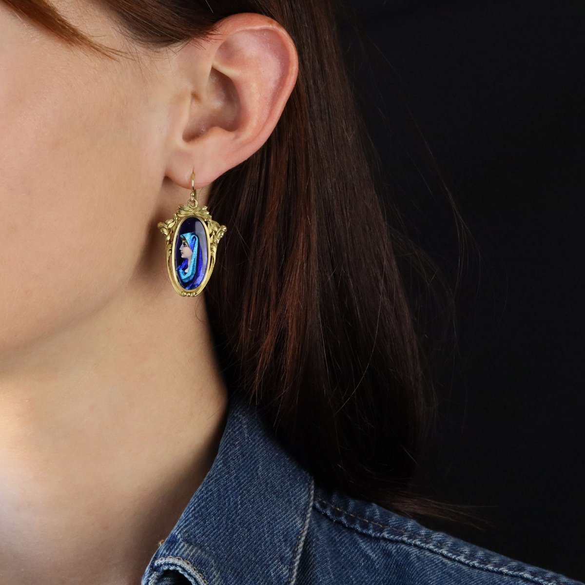 Vintage Gold Earrings With Limoges Enamel-photo-5