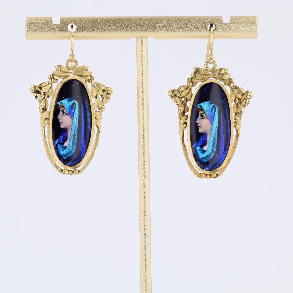 Vintage Gold Earrings With Limoges Enamel-photo-6