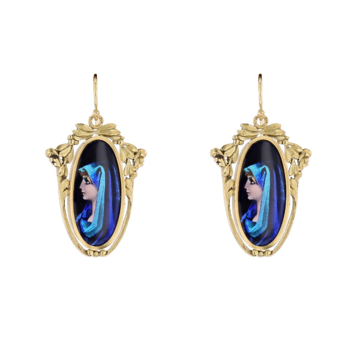Vintage Gold Earrings With Limoges Enamel