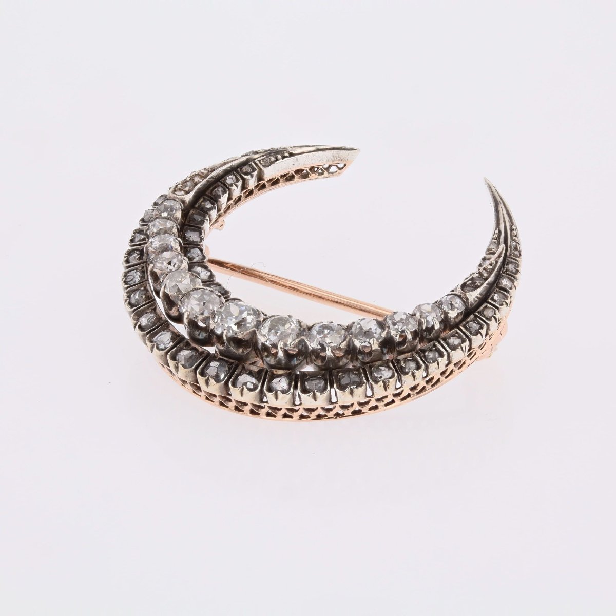 Broche ancienne croissant de lune diamants-photo-4