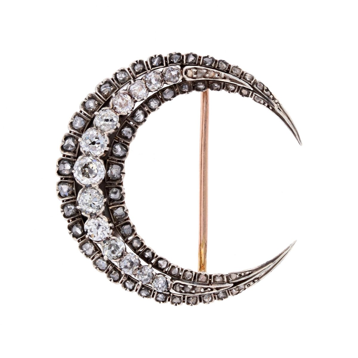 Broche ancienne croissant de lune diamants