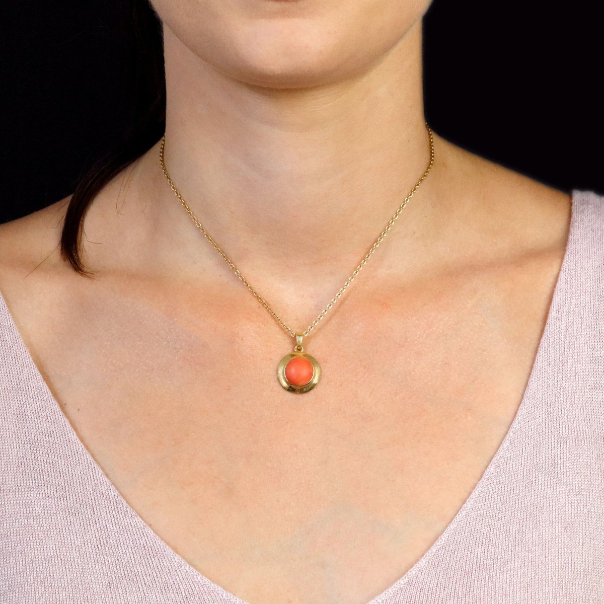 Pendentif rond or jaune corail-photo-2