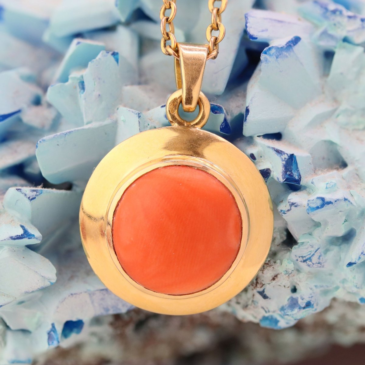 Pendentif rond or jaune corail-photo-3