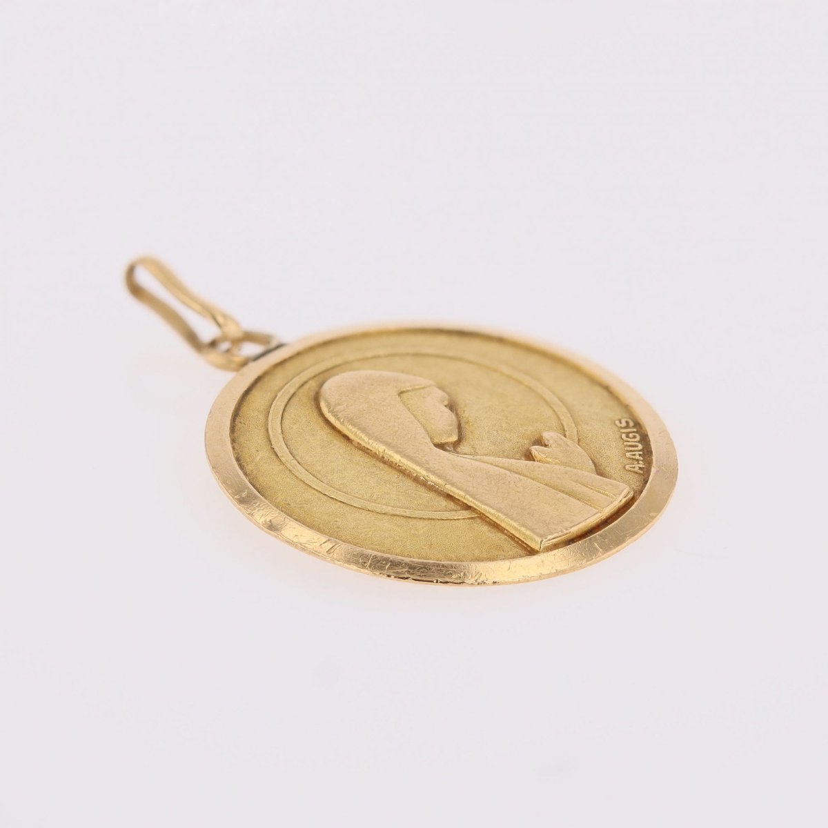Yellow Gold Virgin Medal, Signed By Augis-photo-5