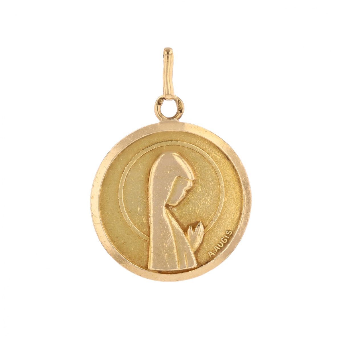 Yellow Gold Virgin Medal, Signed By Augis