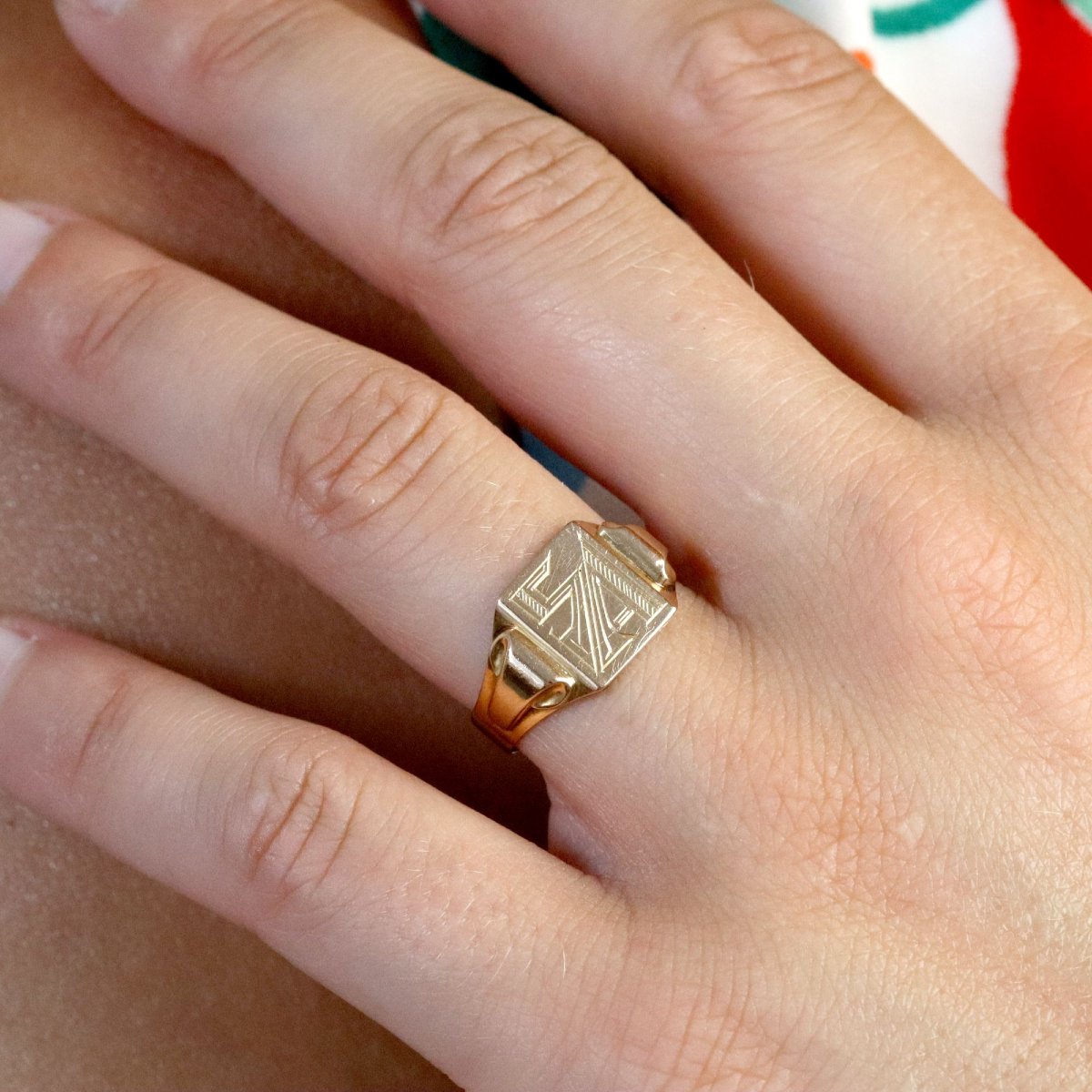 Delicate Antique Rose Gold Signet Ring With Initials-photo-2