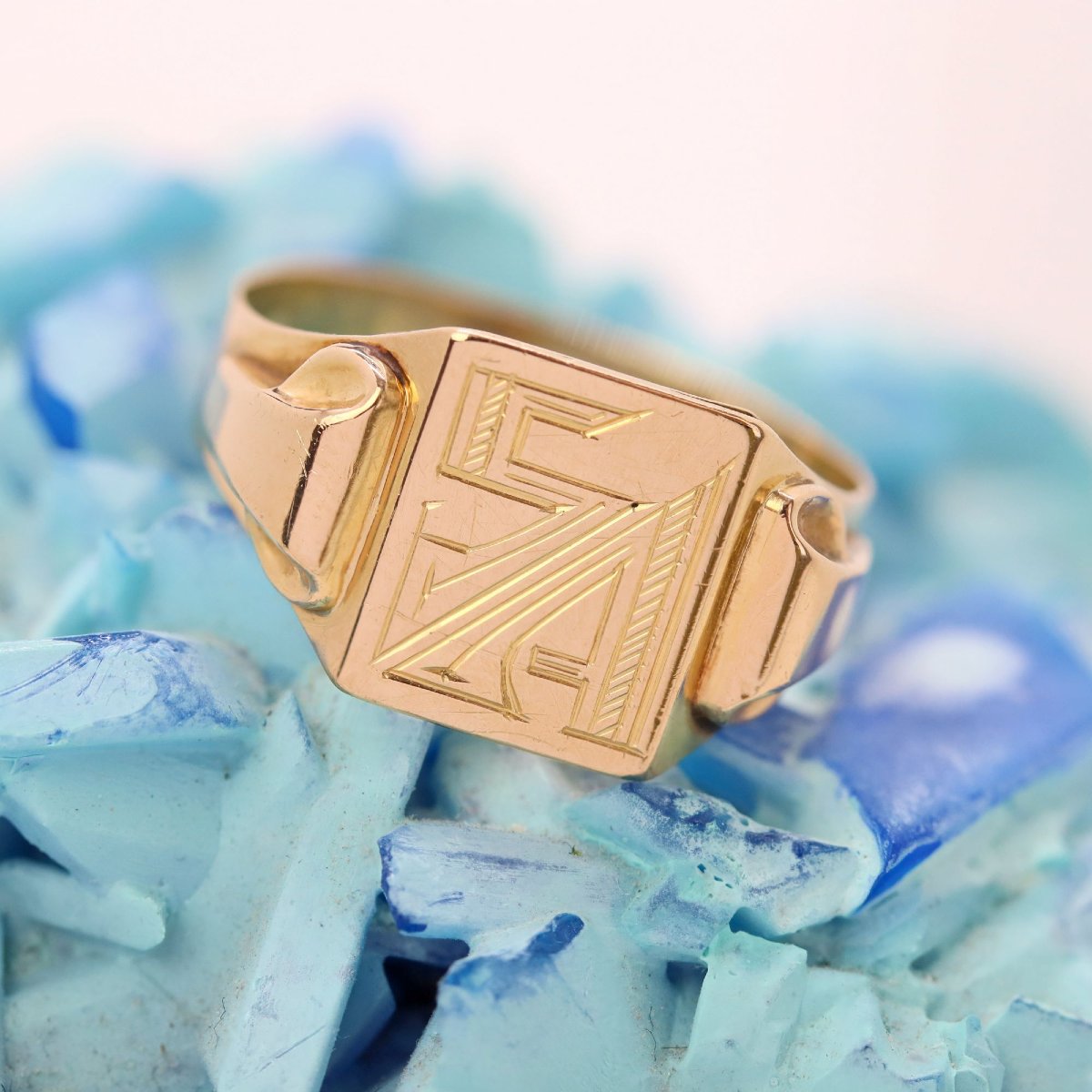 Delicate Antique Rose Gold Signet Ring With Initials-photo-3