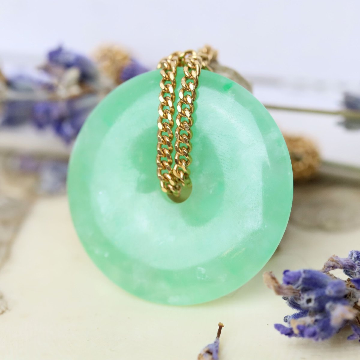 Yellow Gold Cuff Bracelet With Jade Disc-photo-3