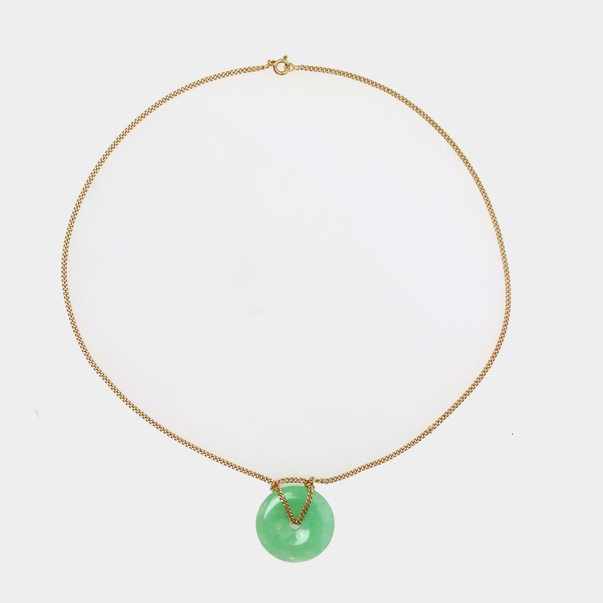 Yellow Gold Cuff Bracelet With Jade Disc-photo-4