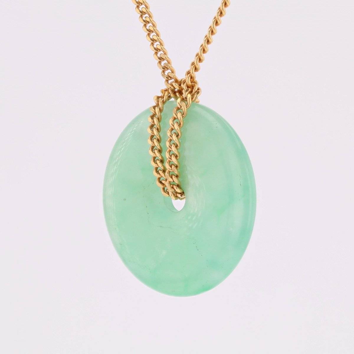 Yellow Gold Cuff Bracelet With Jade Disc-photo-1