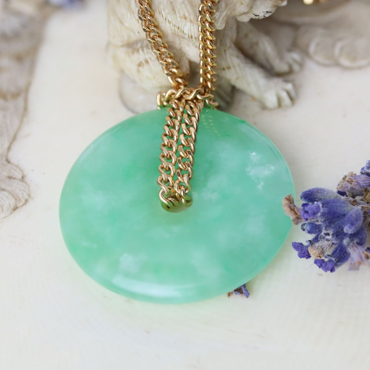Yellow Gold Cuff Bracelet With Jade Disc-photo-6