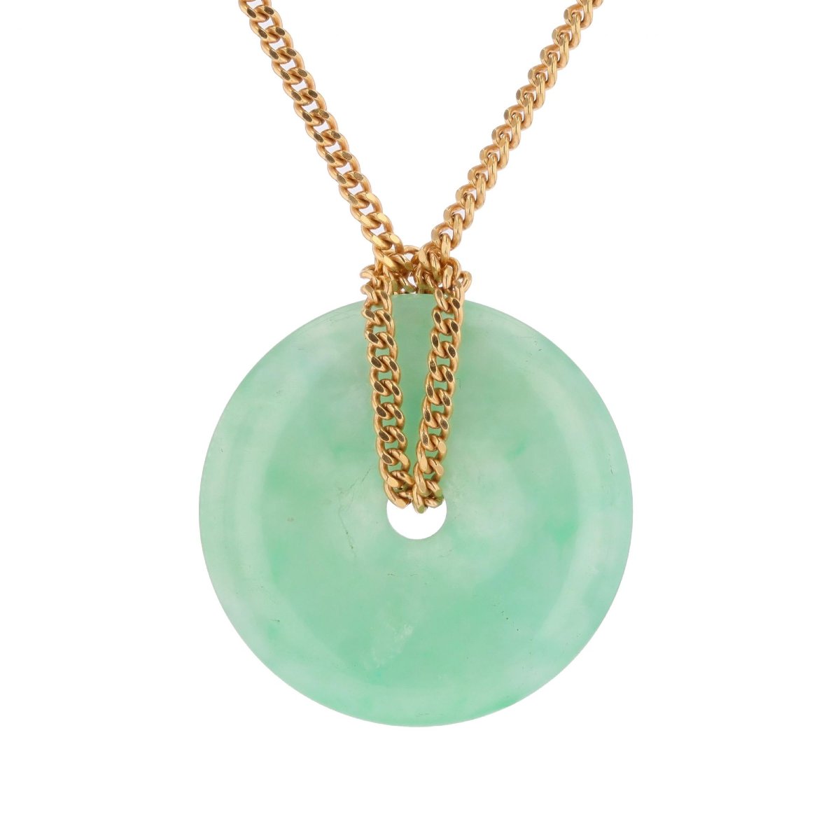 Yellow Gold Cuff Bracelet With Jade Disc