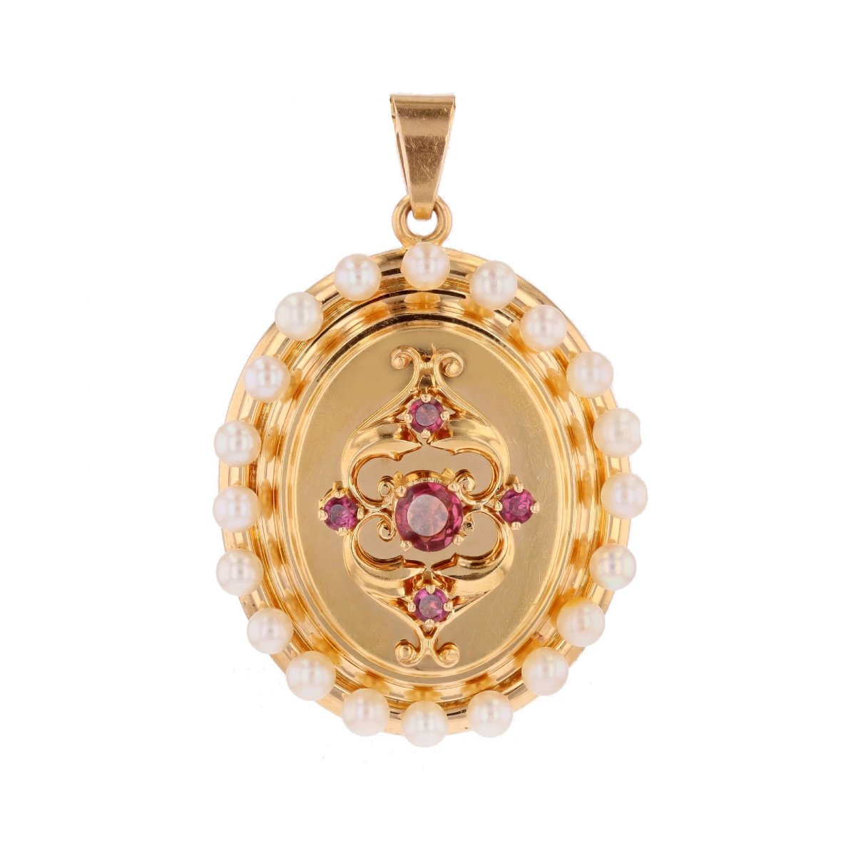 Cultured Pearl And Garnet Medallion Pendant