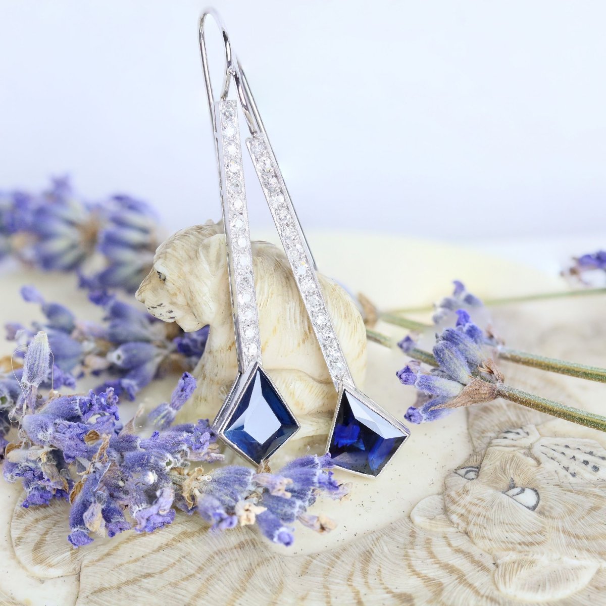 Vintage Sapphire And Diamond Drop Earrings-photo-3