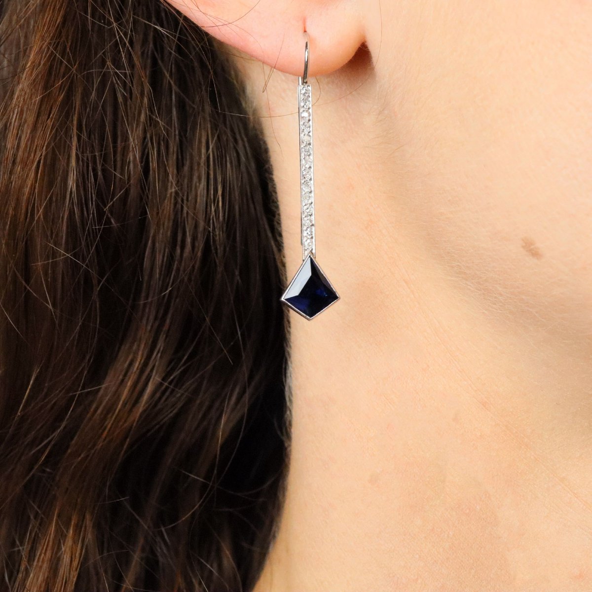 Vintage Sapphire And Diamond Drop Earrings-photo-2