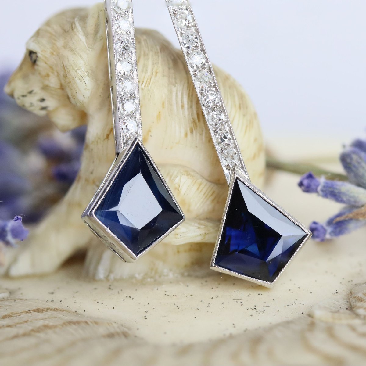 Vintage Sapphire And Diamond Drop Earrings-photo-3