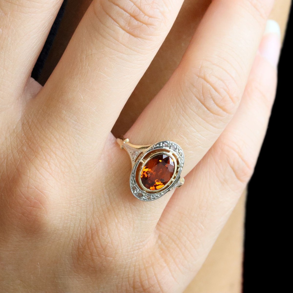 Vintage Ring With Spessartite Garnet And Rose-cut Diamonds-photo-2
