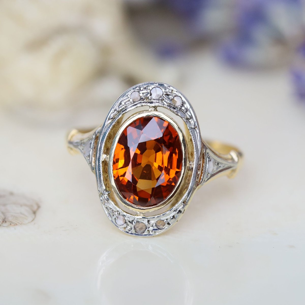 Vintage Ring With Spessartite Garnet And Rose-cut Diamonds-photo-3