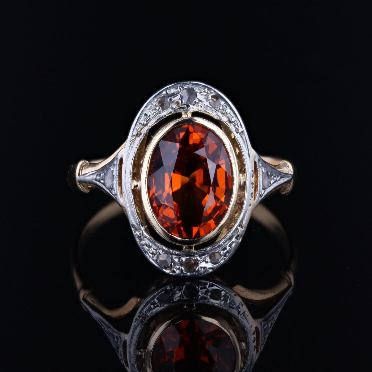 Vintage Ring With Spessartite Garnet And Rose-cut Diamonds-photo-4