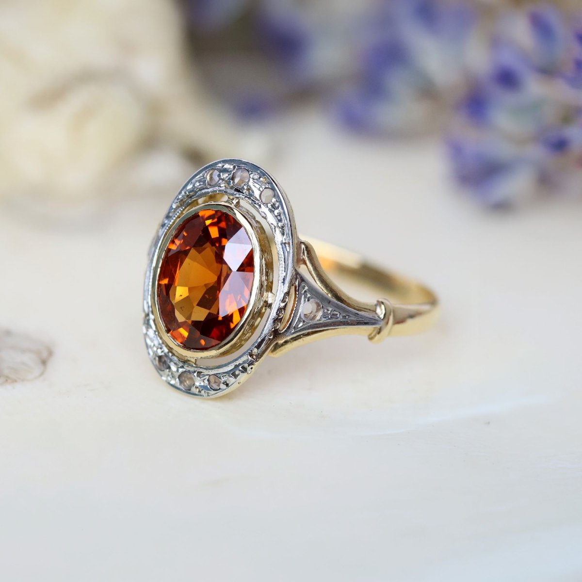 Vintage Ring With Spessartite Garnet And Rose-cut Diamonds-photo-2