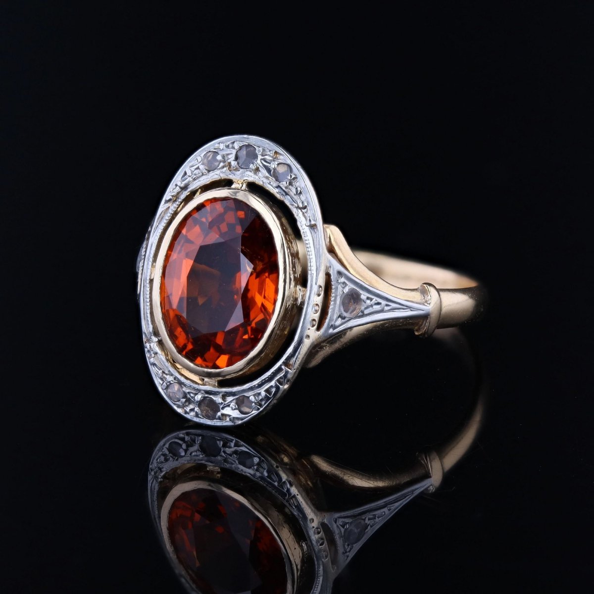 Vintage Ring With Spessartite Garnet And Rose-cut Diamonds-photo-3